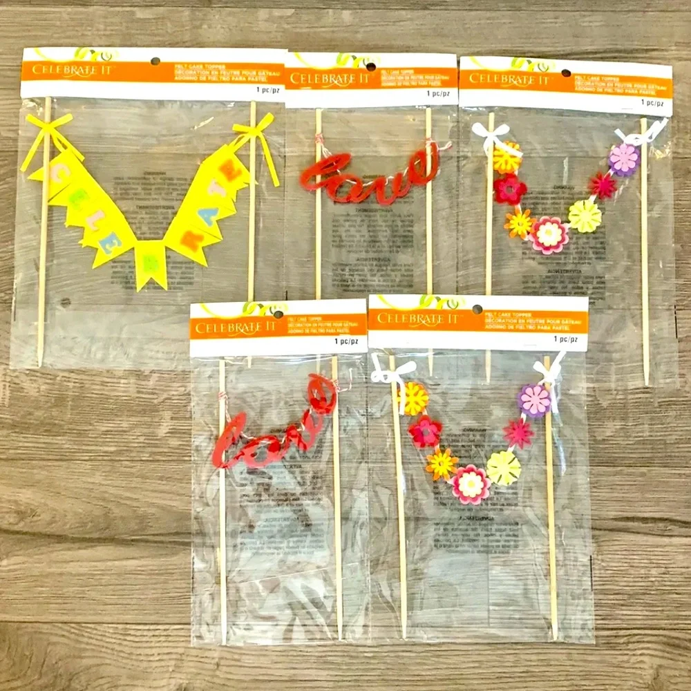 5 Celebrate It Felt Cake Toppers NEW